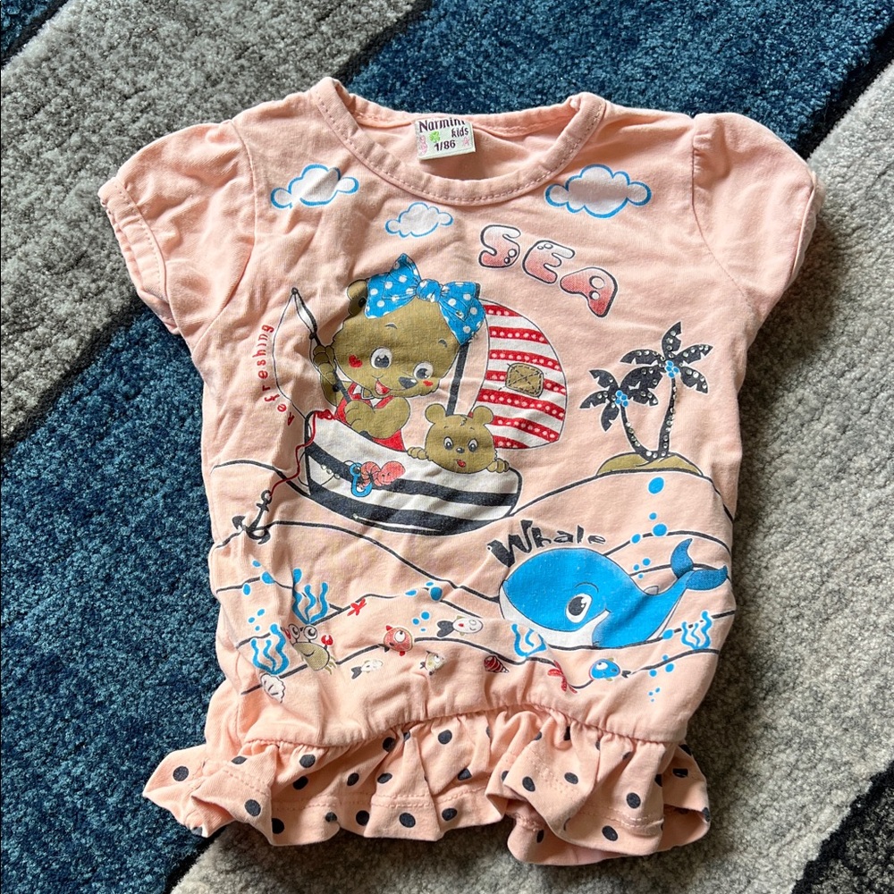 Peach Kids Shirt with Sea Print